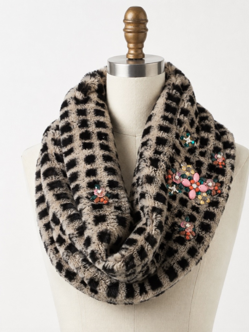 Sleeping on Snow Faux Fur Embellished Infinity Scarf -- One Size